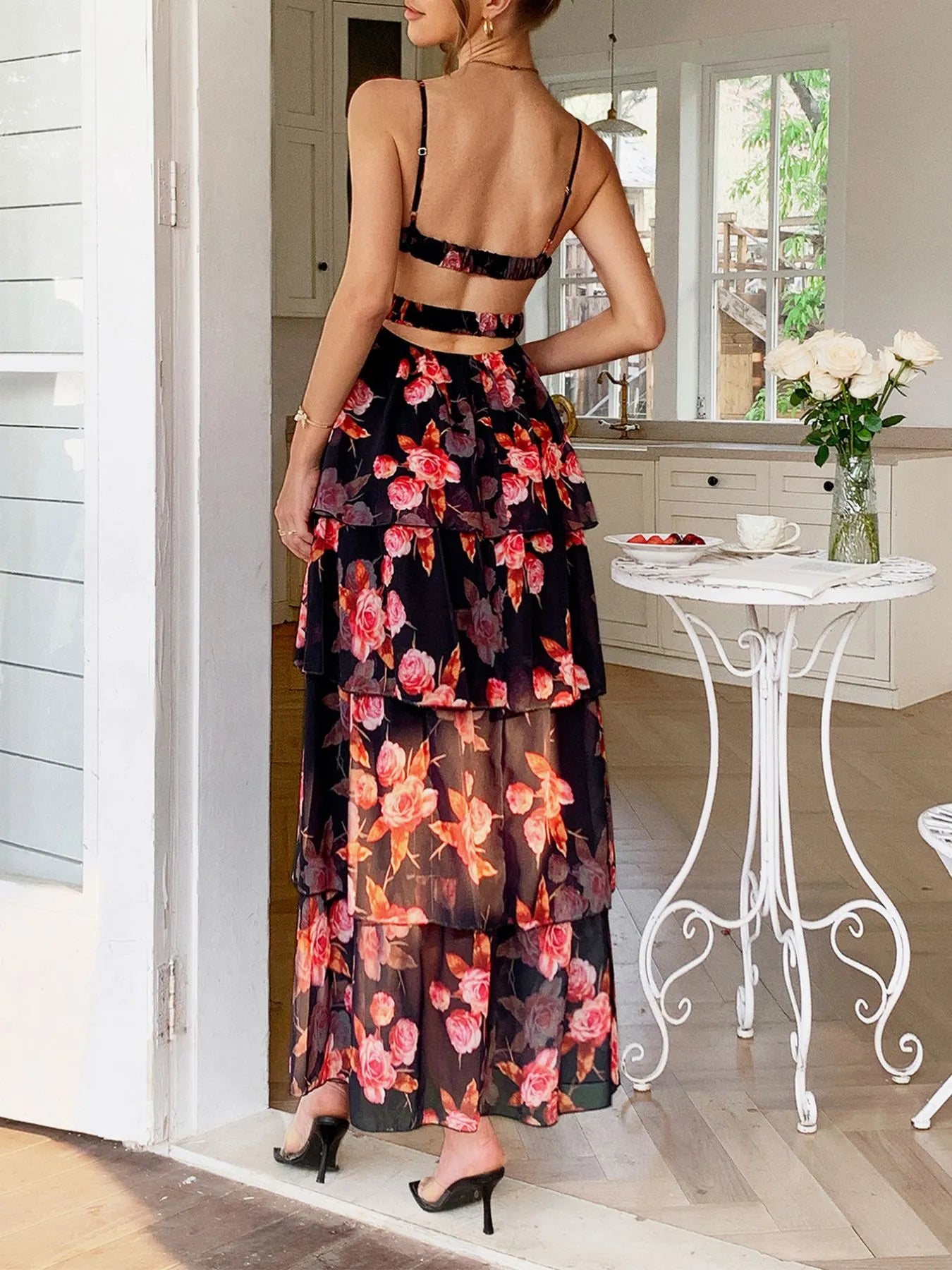 Floral Print Layered Maxi Cami Dress