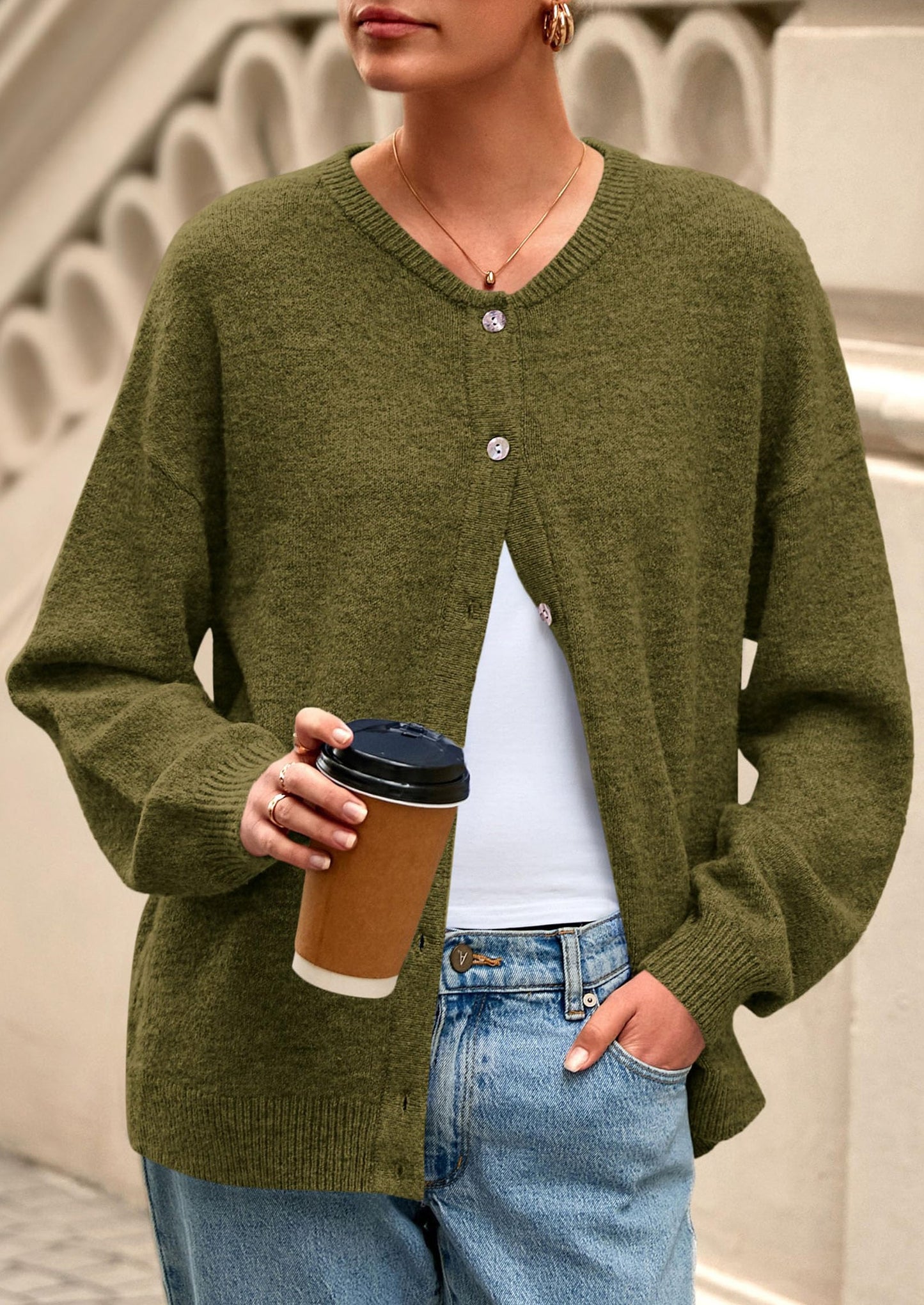 PRETTYGARDEN Fall Long Sleeve Cardigans for Women Trendy Open Front Winter Button Down Crewneck Soft Knit Sweater Jacket