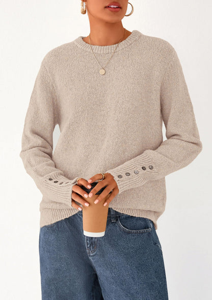 PRETTYGARDEN Womens Sweaters Fall Fashion Casual Crewneck Pullover Button Long Sleeve Cute Knit Tops Winter Clothes