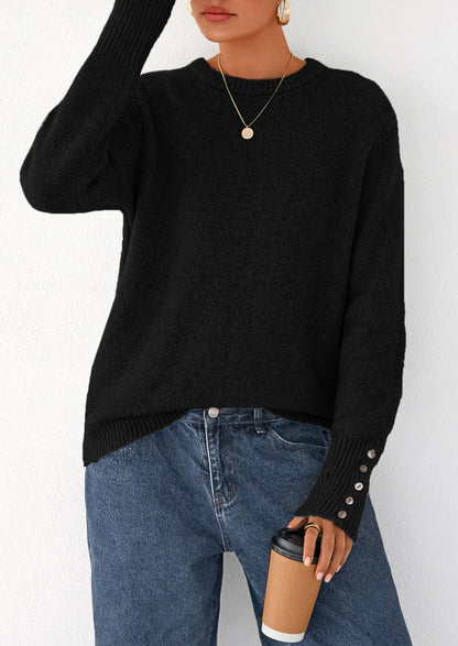 PRETTYGARDEN Womens Sweaters Fall Fashion Casual Crewneck Pullover Button Long Sleeve Cute Knit Tops Winter Clothes