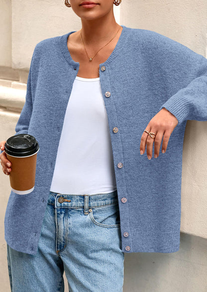 PRETTYGARDEN Fall Long Sleeve Cardigans for Women Trendy Open Front Winter Button Down Crewneck Soft Knit Sweater Jacket