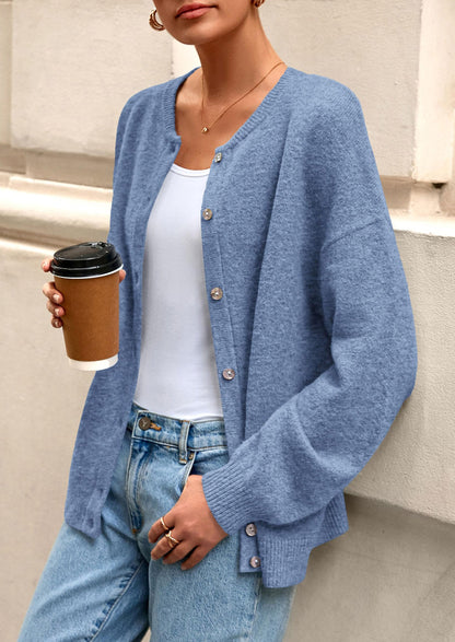 PRETTYGARDEN Fall Long Sleeve Cardigans for Women Trendy Open Front Winter Button Down Crewneck Soft Knit Sweater Jacket