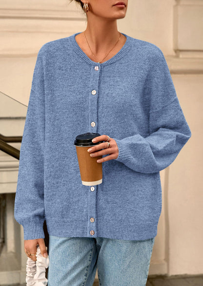 PRETTYGARDEN Fall Long Sleeve Cardigans for Women Trendy Open Front Winter Button Down Crewneck Soft Knit Sweater Jacket