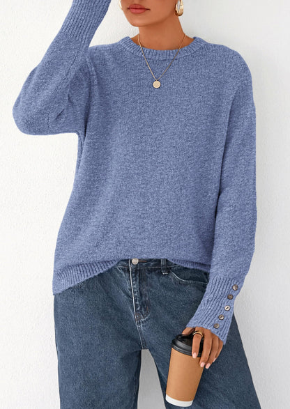 PRETTYGARDEN Womens Sweaters Fall Fashion Casual Crewneck Pullover Button Long Sleeve Cute Knit Tops Winter Clothes