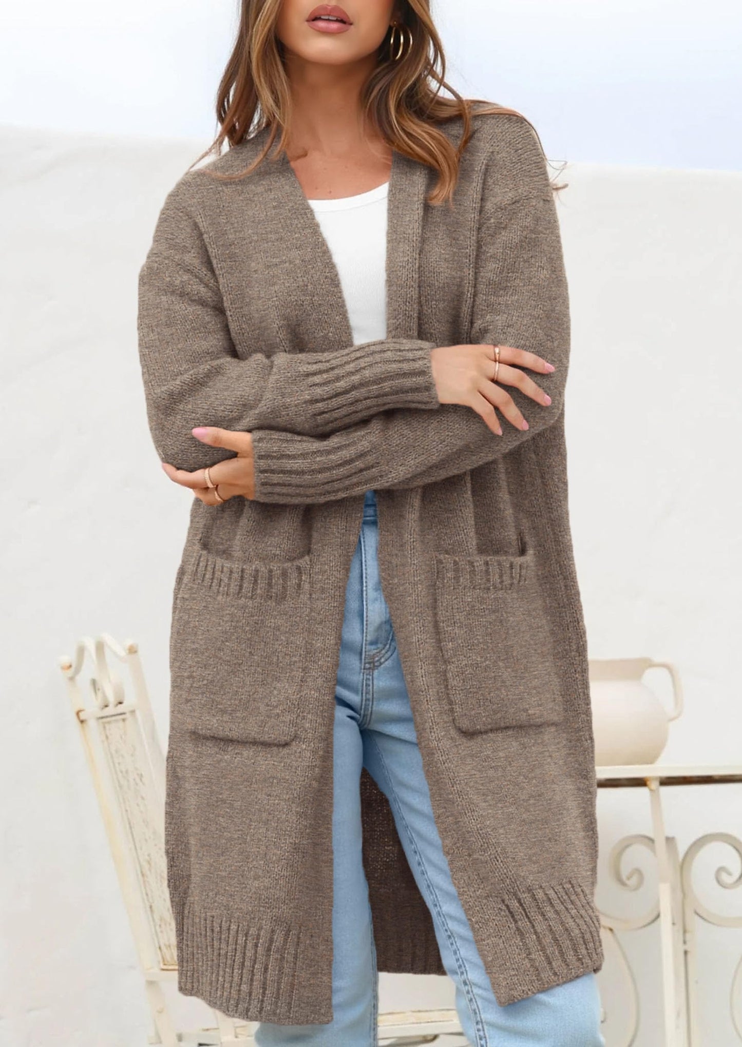 PRETTYGARDEN Fall Long Sleeve Cardigan Sweaters for Women Trendy Winter Open Front Loose Knitted Cardigans with Pockets