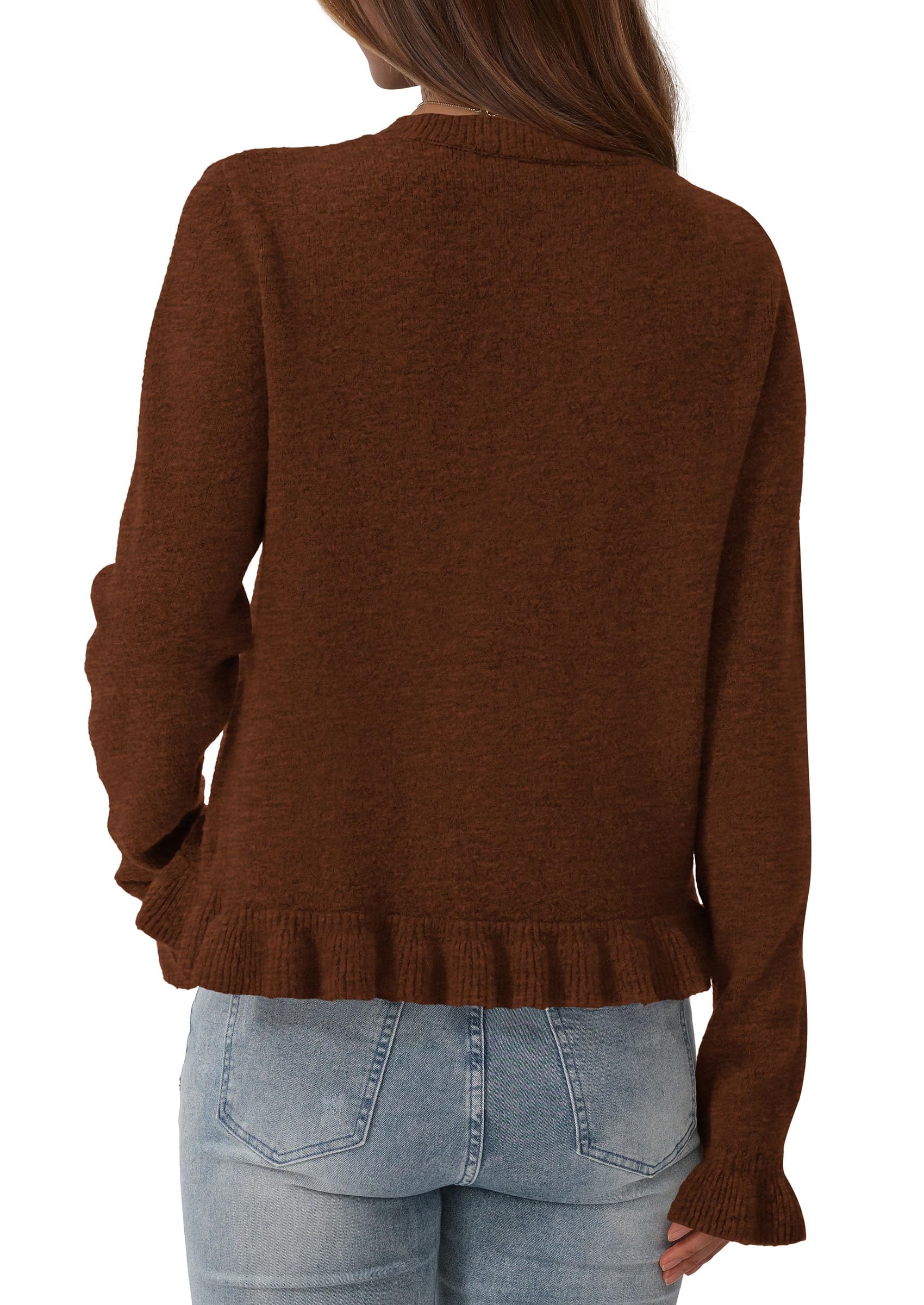 PRETTYGARDEN Womens Fall Button Down Cardigans Chunky Knit Ruffle Open Front Cropped Cardigan Sweaters Soft Long Sleeve Tops