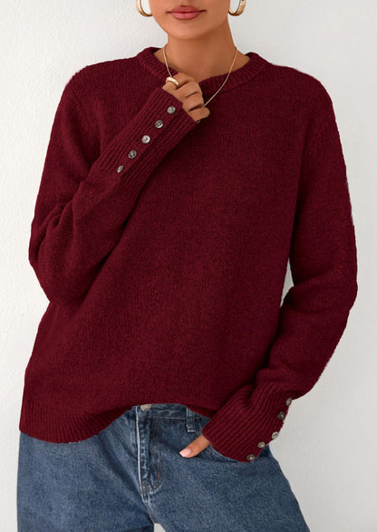 PRETTYGARDEN Womens Sweaters Fall Fashion Casual Crewneck Pullover Button Long Sleeve Cute Knit Tops Winter Clothes