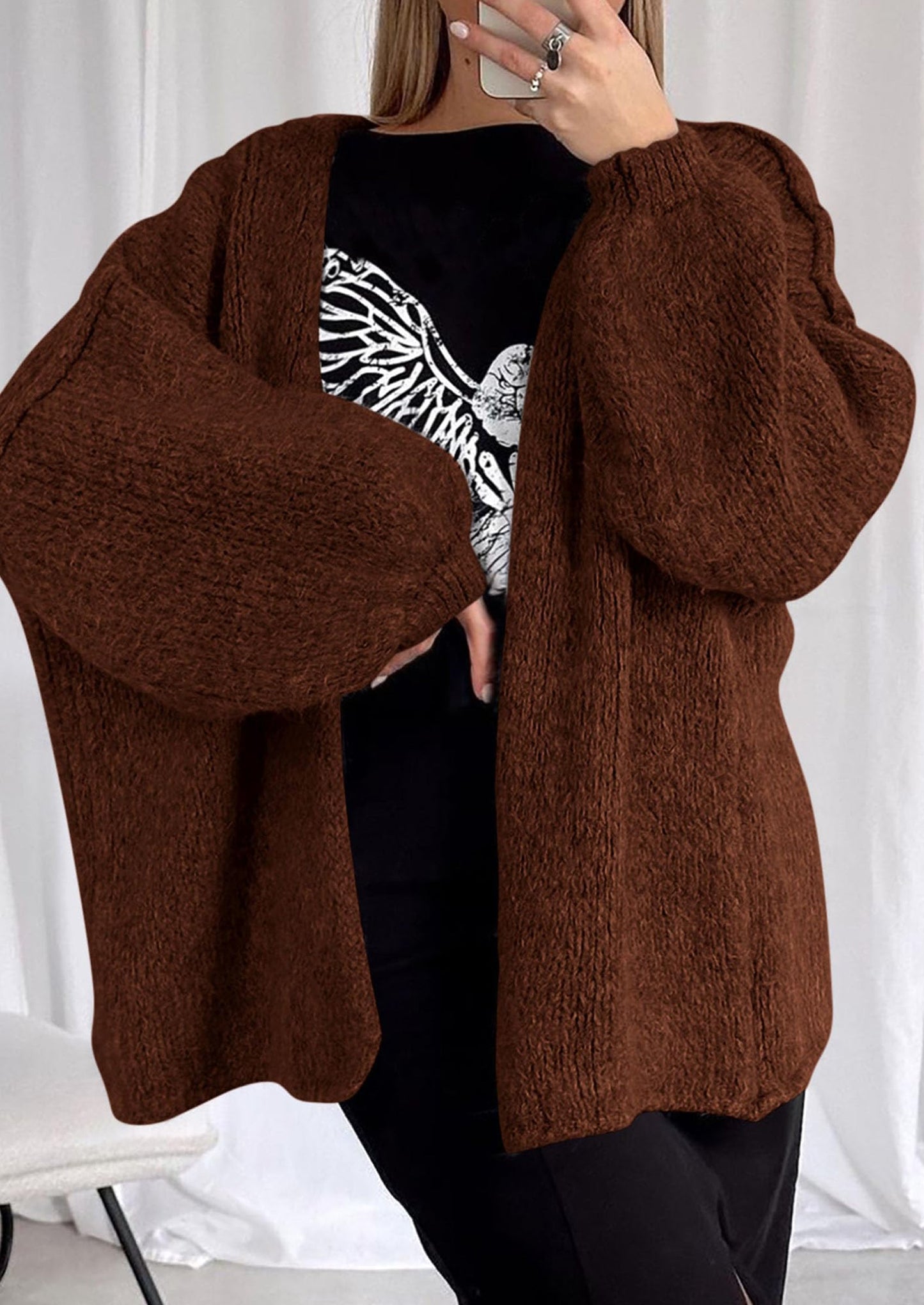 PRETTYGARDEN Womens Oversized Cardigan Sweaters Fall Long Lantern Sleeve Knit Open Front Lightweight Sweater