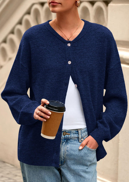 PRETTYGARDEN Fall Long Sleeve Cardigans for Women Trendy Open Front Winter Button Down Crewneck Soft Knit Sweater Jacket