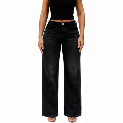 Mid-Low Rise Stretch Wide-Leg Baggy Jeans