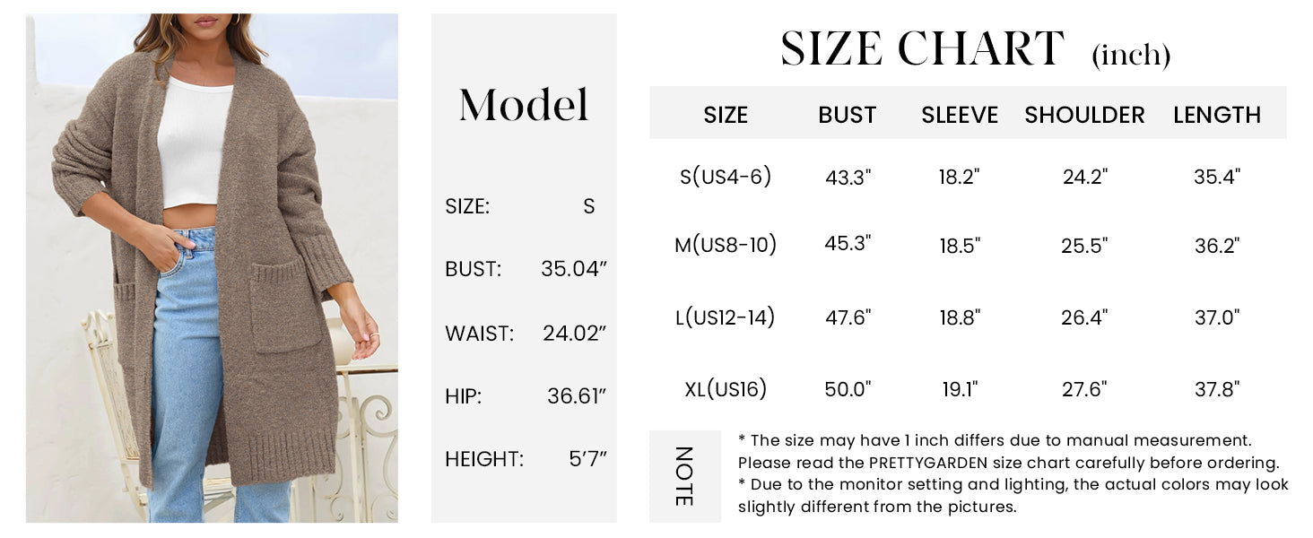 PRETTYGARDEN Fall Long Sleeve Cardigan Sweaters for Women Trendy Winter Open Front Loose Knitted Cardigans with Pockets