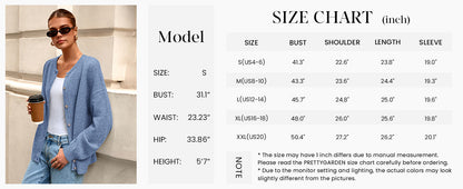 PRETTYGARDEN Fall Long Sleeve Cardigans for Women Trendy Open Front Winter Button Down Crewneck Soft Knit Sweater Jacket
