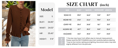 PRETTYGARDEN Womens Fall Button Down Cardigans Chunky Knit Ruffle Open Front Cropped Cardigan Sweaters Soft Long Sleeve Tops