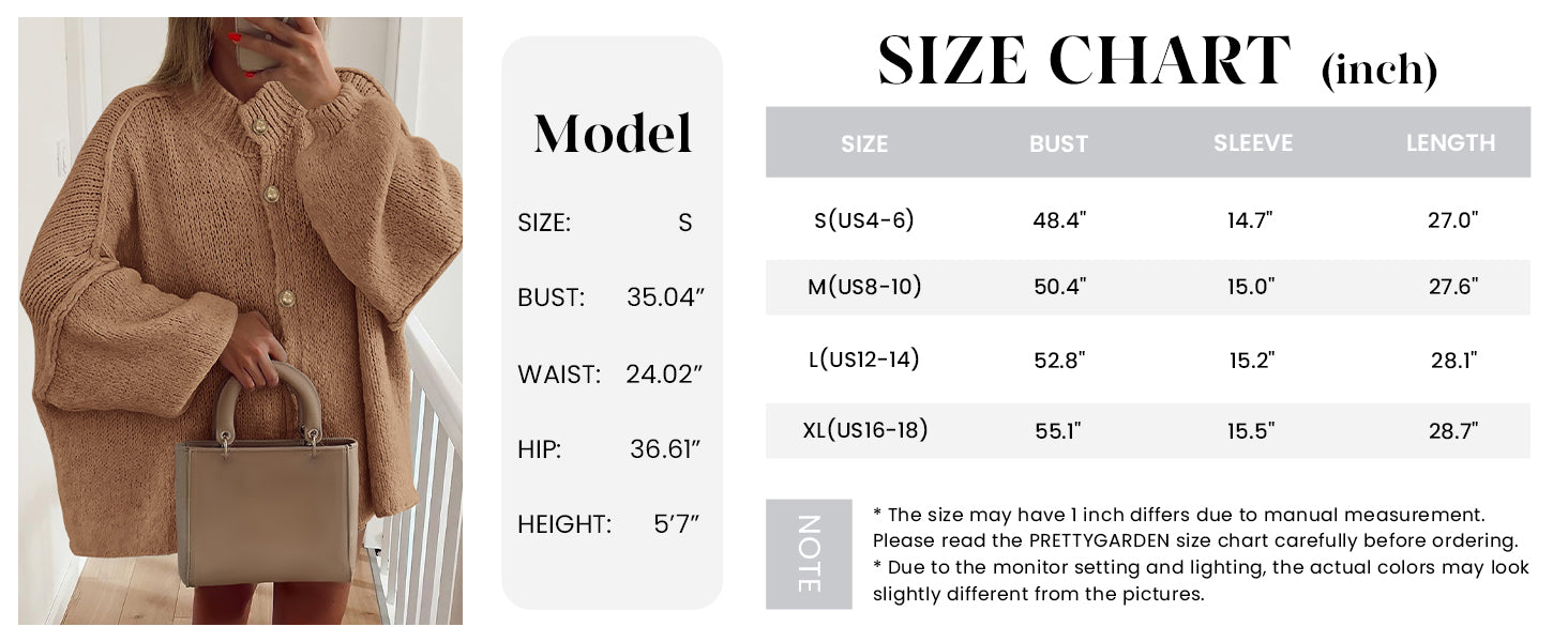 PRETTYGARDEN Women's Winter Button Down Cardigan Sweaters Mock Neck Lantern Long Sleeve Chunky Knit Jacket Trendy Outerwear