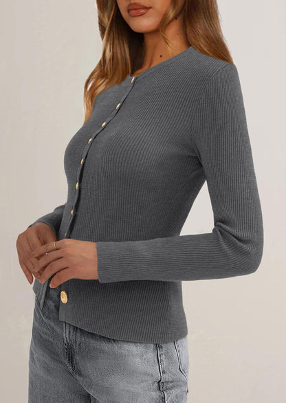 PRETTYGARDEN Womens Fall Cardigan Sweaters Lightweight Long Sleeve Button up Ribbed Knit Tops Winter Fashion Clothes