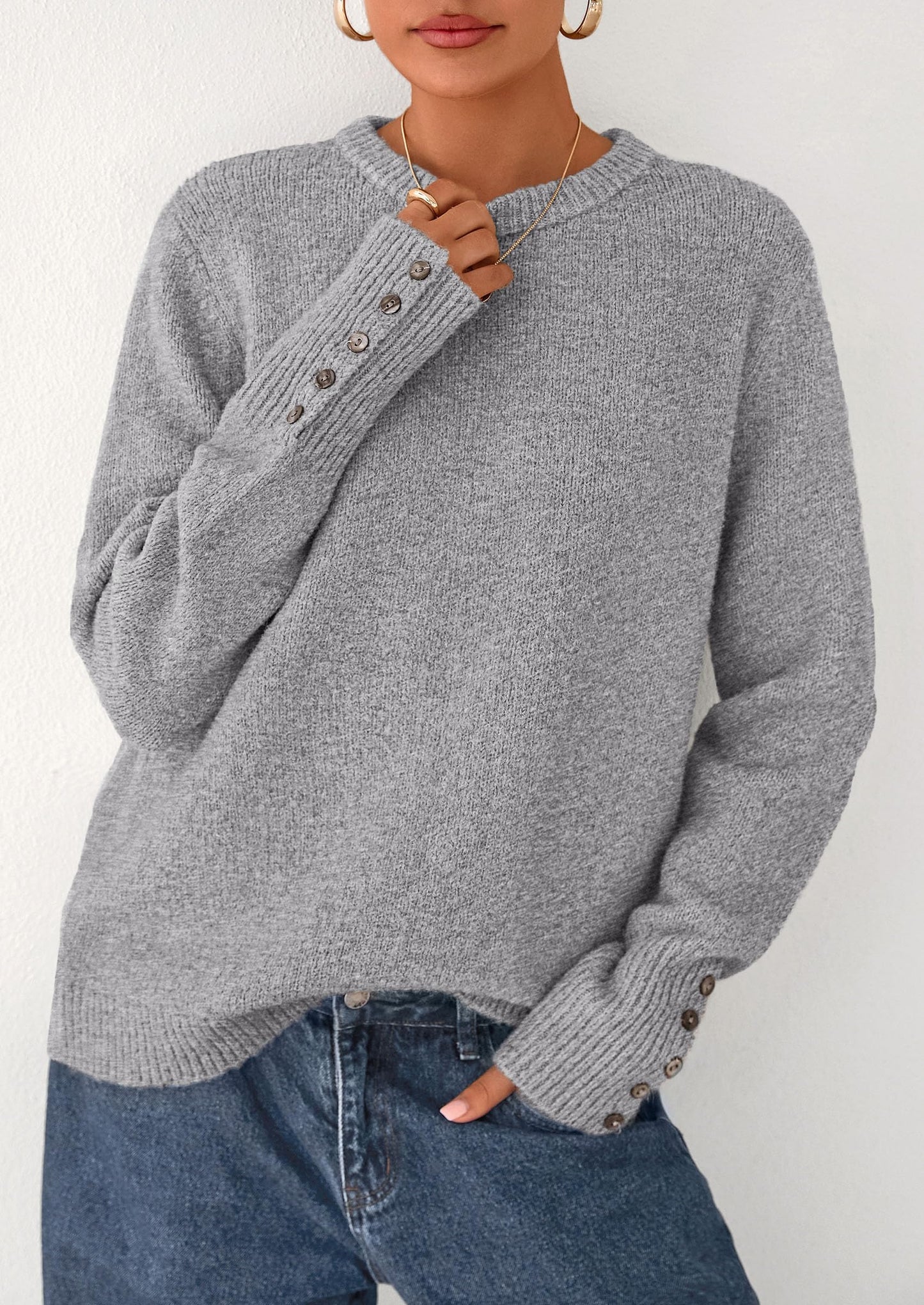 PRETTYGARDEN Womens Sweaters Fall Fashion Casual Crewneck Pullover Button Long Sleeve Cute Knit Tops Winter Clothes