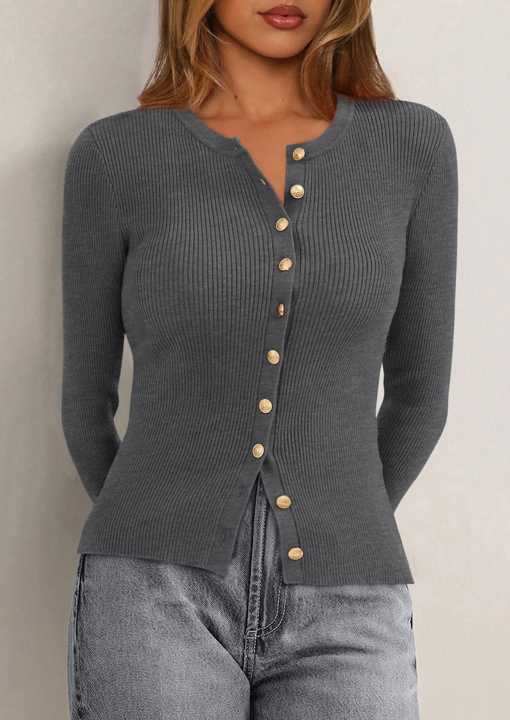 PRETTYGARDEN Womens Fall Cardigan Sweaters Lightweight Long Sleeve Button up Ribbed Knit Tops Winter Fashion Clothes