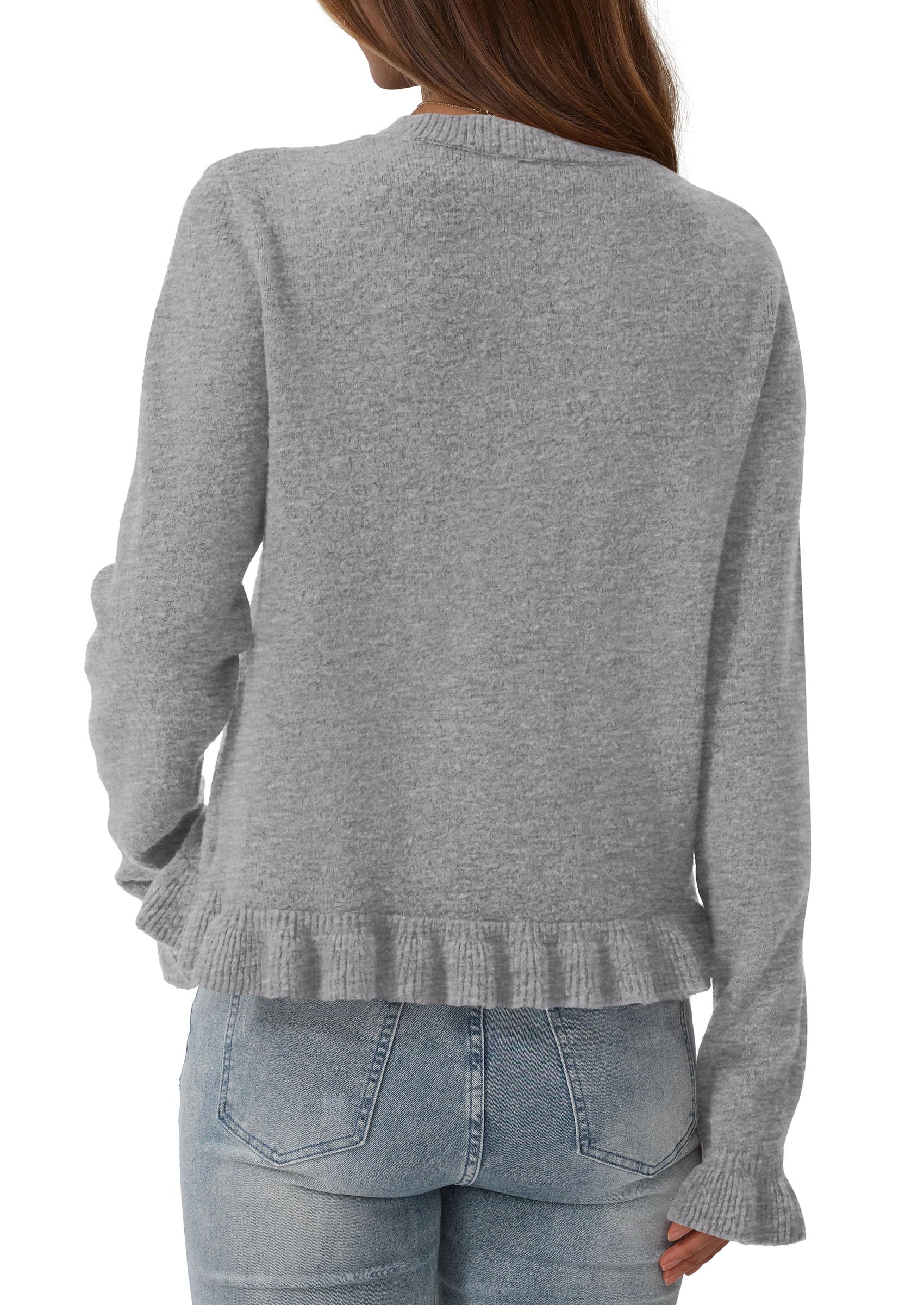 PRETTYGARDEN Womens Fall Button Down Cardigans Chunky Knit Ruffle Open Front Cropped Cardigan Sweaters Soft Long Sleeve Tops