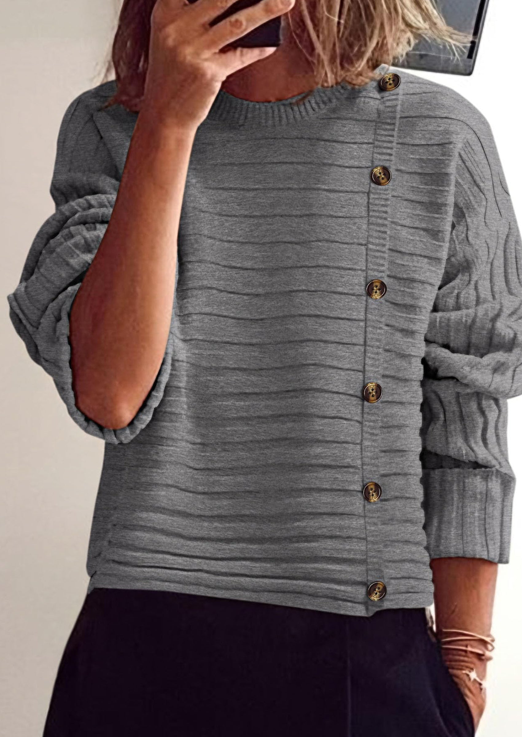 PRETTYGARDEN Womens Sweaters Fall Casual Long Sleeve Crewneck Button Loose Winter Knit Pullover Sweater Tops