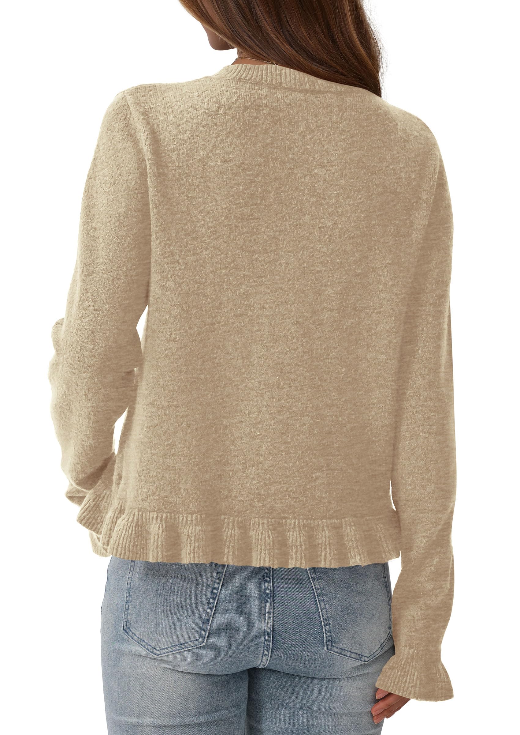 PRETTYGARDEN Womens Fall Button Down Cardigans Chunky Knit Ruffle Open Front Cropped Cardigan Sweaters Soft Long Sleeve Tops