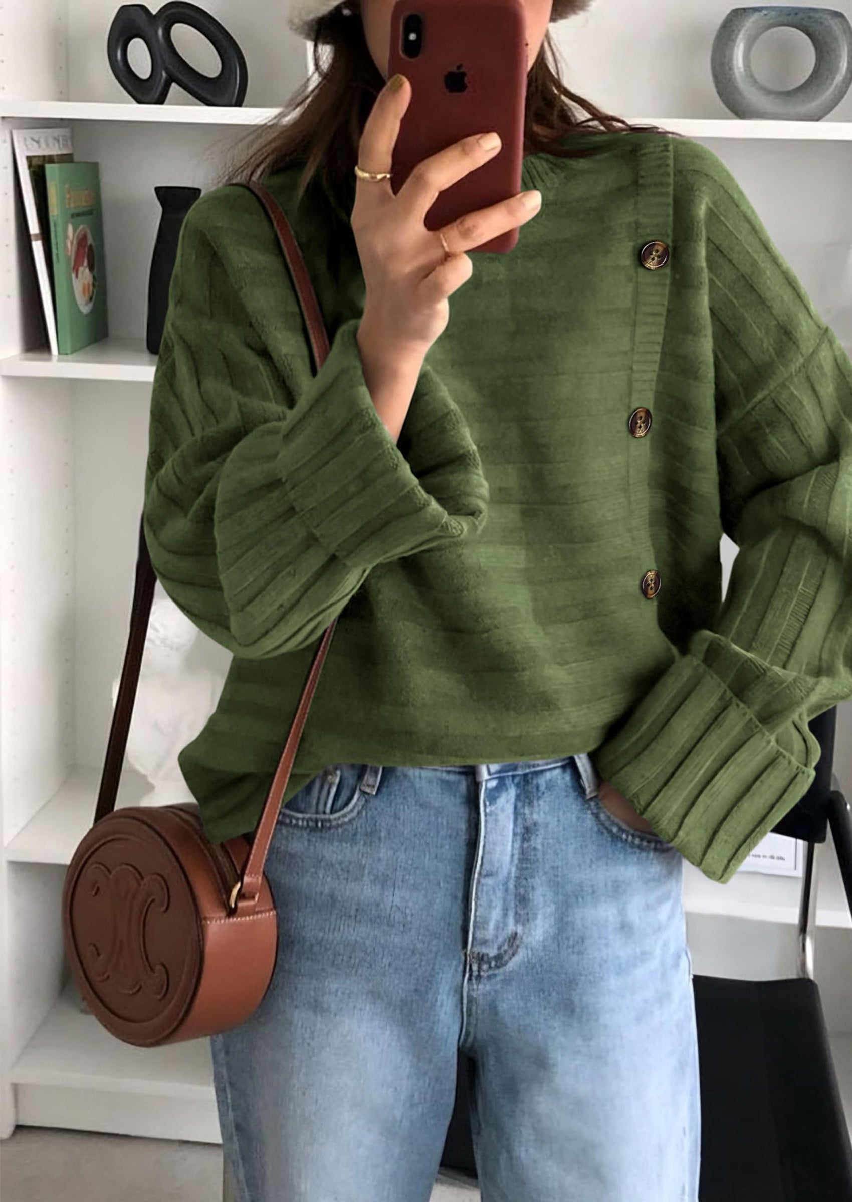 PRETTYGARDEN Womens Sweaters Fall Casual Long Sleeve Crewneck Button Loose Winter Knit Pullover Sweater Tops