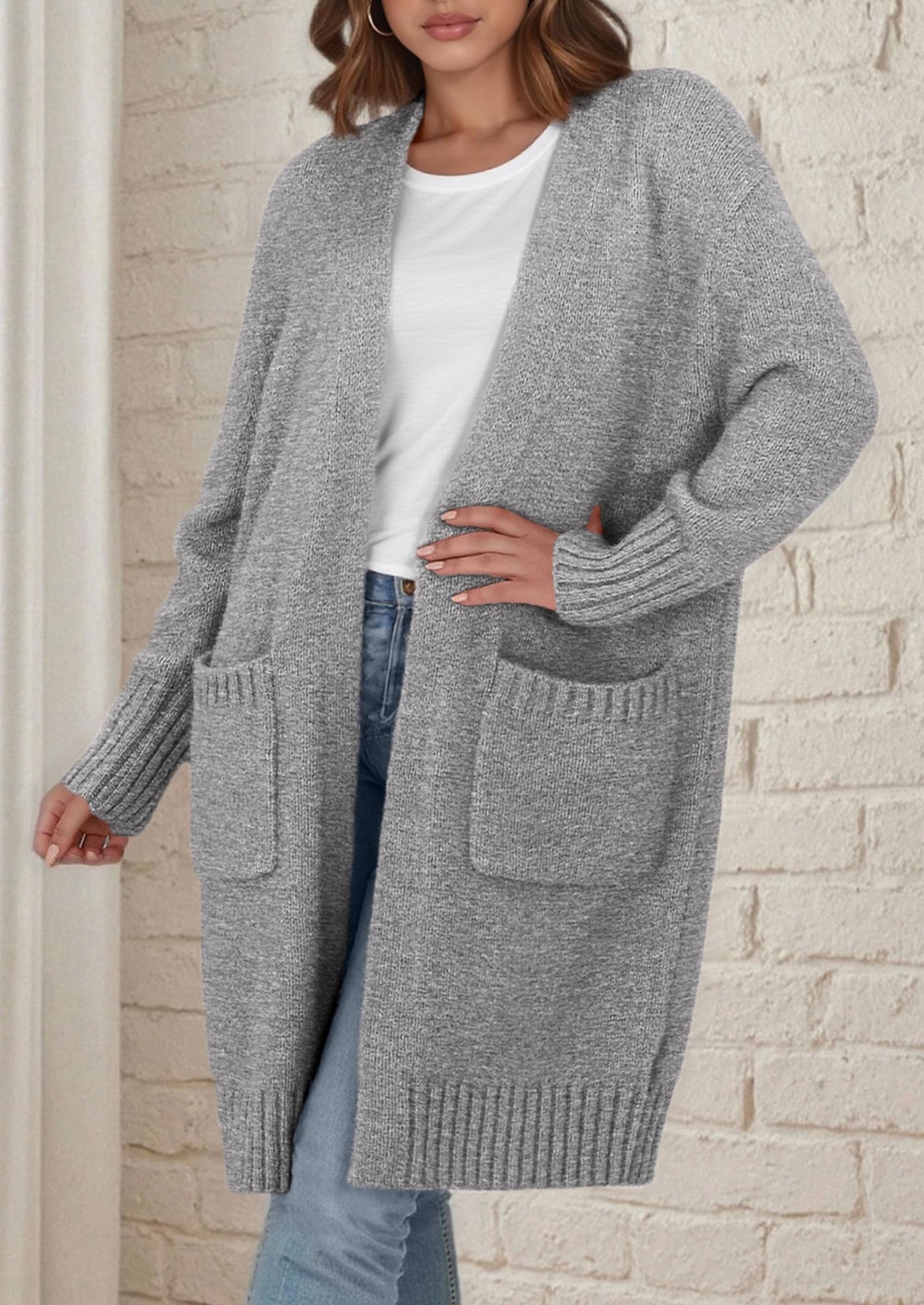 PRETTYGARDEN Fall Long Sleeve Cardigan Sweaters for Women Trendy Winter Open Front Loose Knitted Cardigans with Pockets