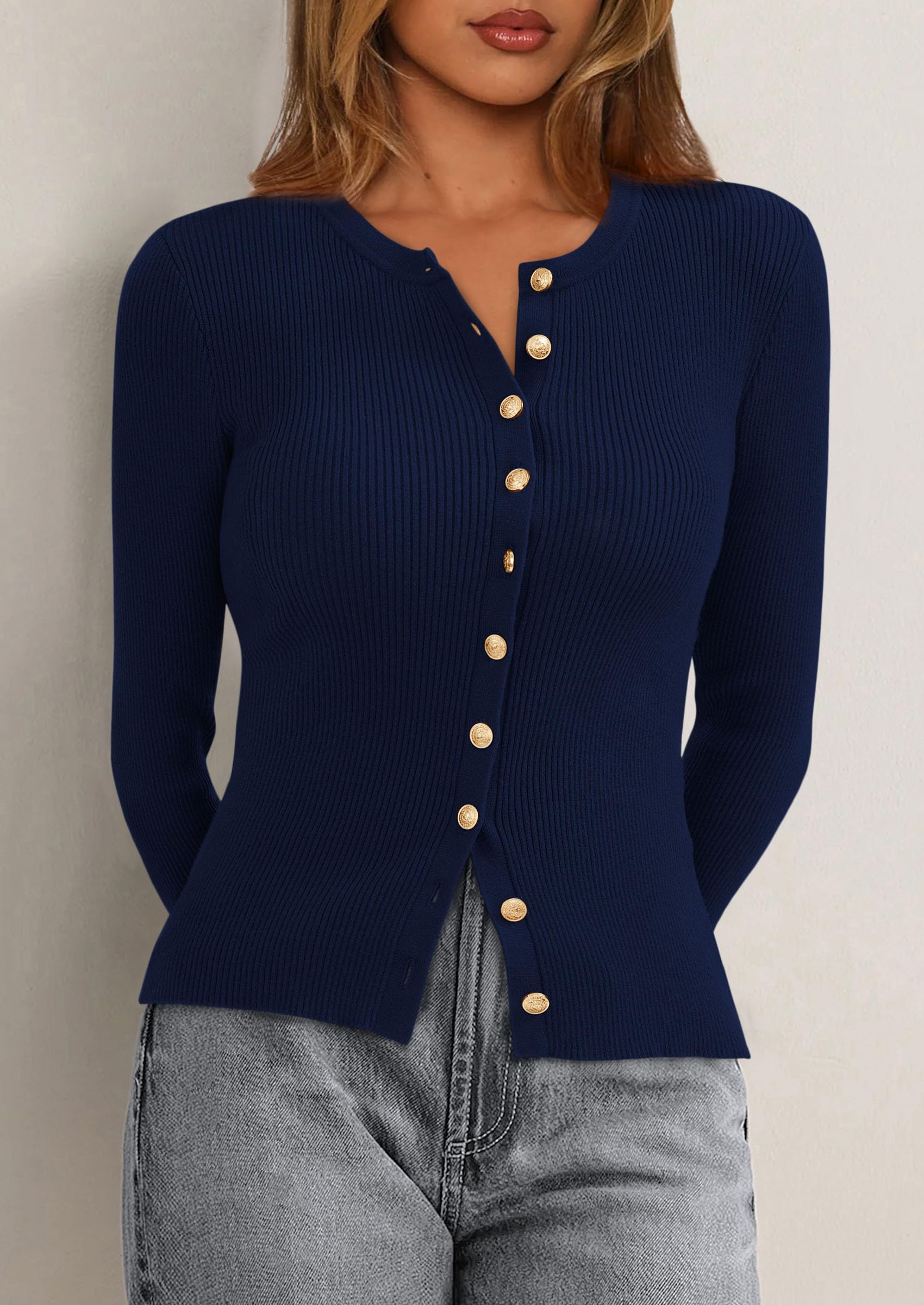 PRETTYGARDEN Womens Fall Cardigan Sweaters Lightweight Long Sleeve Button up Ribbed Knit Tops Winter Fashion Clothes