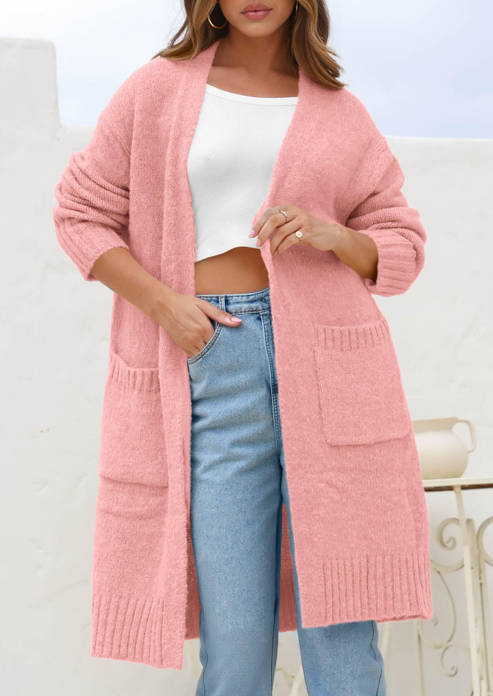 PRETTYGARDEN Fall Long Sleeve Cardigan Sweaters for Women Trendy Winter Open Front Loose Knitted Cardigans with Pockets