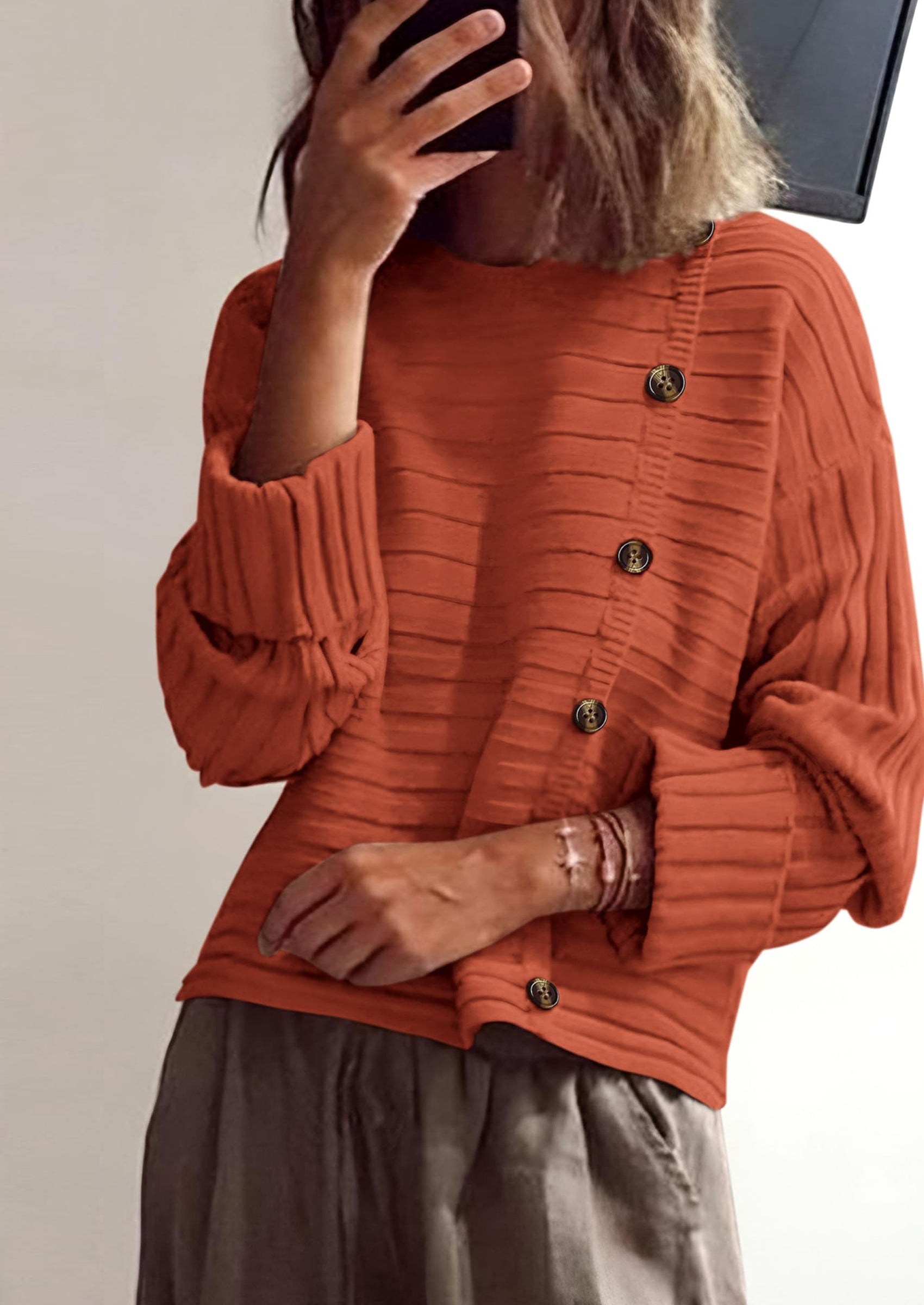 PRETTYGARDEN Womens Sweaters Fall Casual Long Sleeve Crewneck Button Loose Winter Knit Pullover Sweater Tops