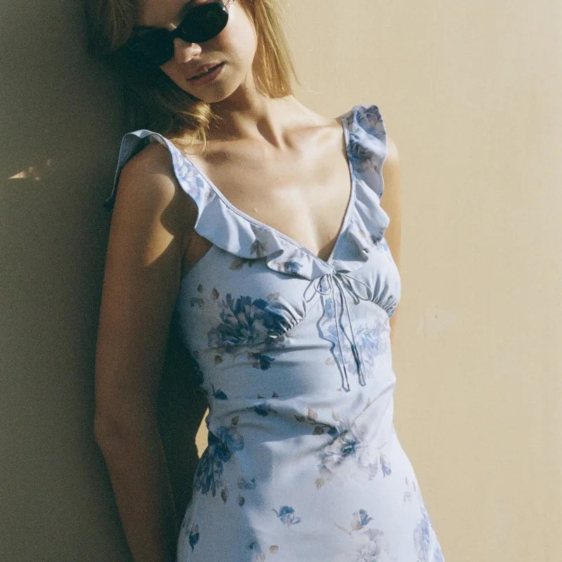 Elisia Floral Print Plunge Maxi Dress