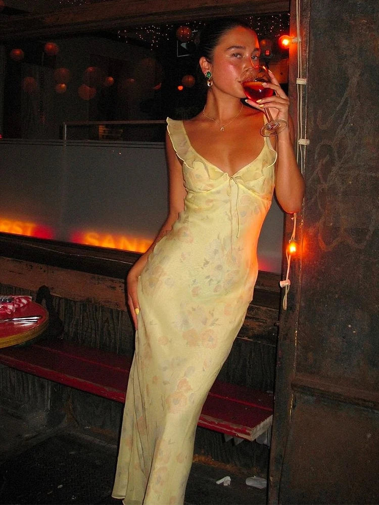 Elisia Floral Print Plunge Maxi Dress