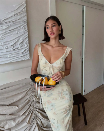 Elisia Floral Print Plunge Maxi Dress