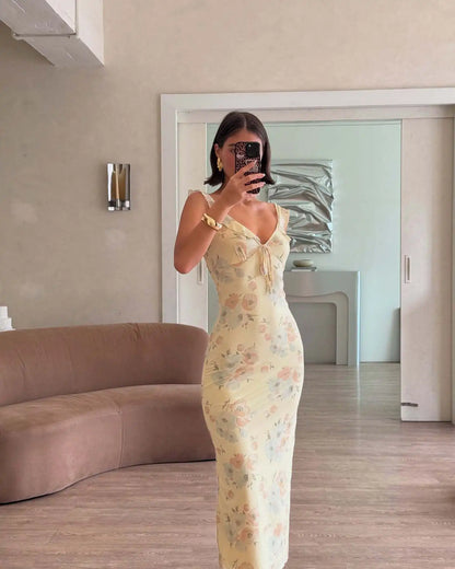 Elisia Floral Print Plunge Maxi Dress