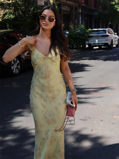 Elisia Floral Print Plunge Maxi Dress