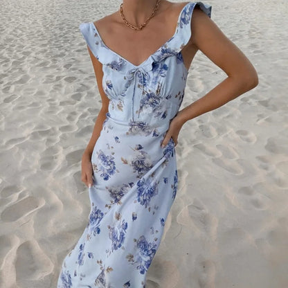 Elisia Floral Print Plunge Maxi Dress