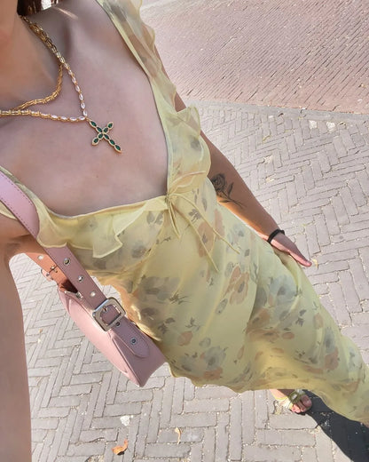 Elisia Floral Print Plunge Maxi Dress