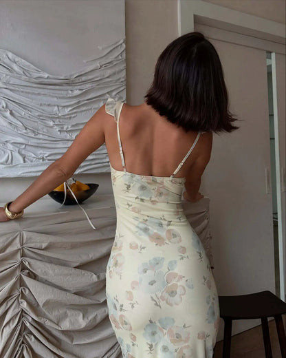 Elisia Floral Print Plunge Maxi Dress