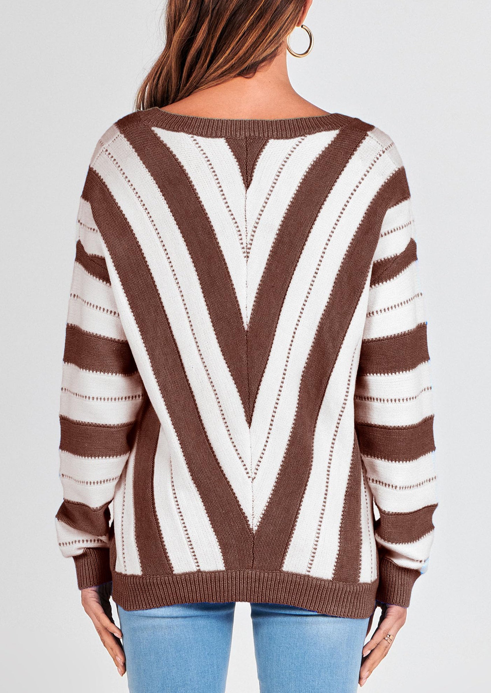 PRETTYGARDEN Women's Fashion Long Sleeve Striped Colour Block Knitted Sweater Crew Neck Loose Pullover Jumper Tops