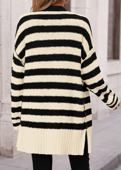 PRETTYGARDEN Women's Winter Striped Cardigan Sweaters Long Sleeve Button Down Open Front Chunky Knit Oversized Sweater Coat