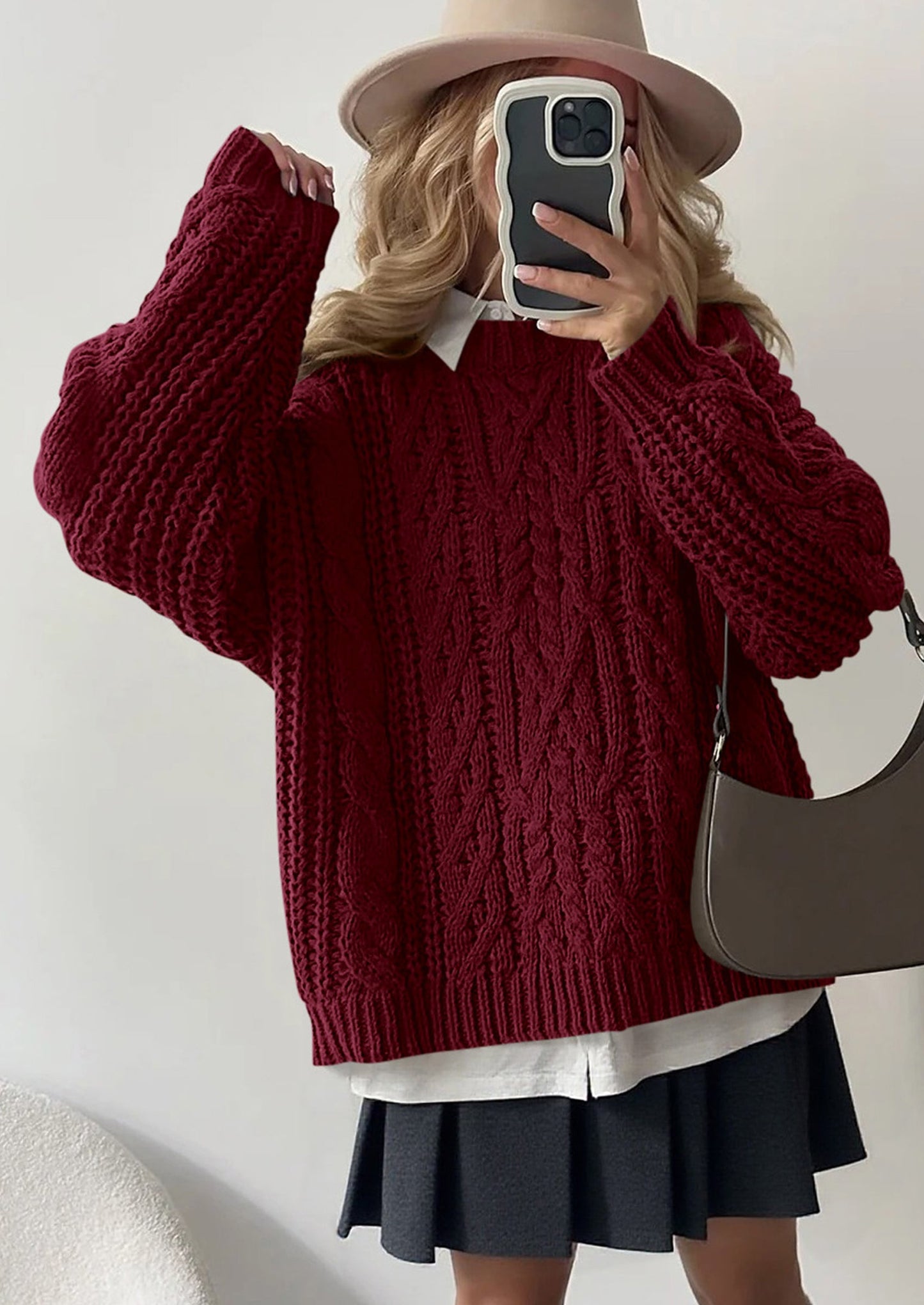 PRETTYGARDEN Women's Oversized Fall Sweaters Casual Long Sleeve Crewneck Chunky Cable Knit Pullover Tops Winter Clothes