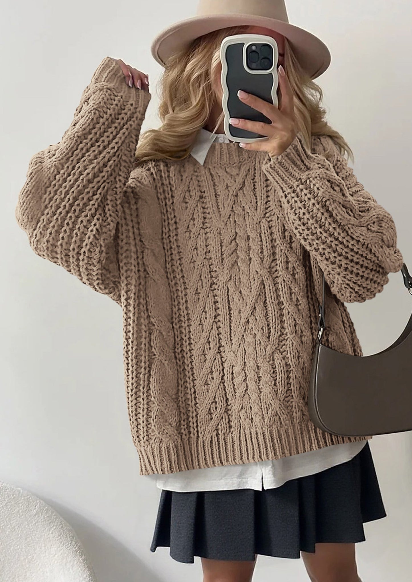 PRETTYGARDEN Women's Oversized Fall Sweaters Casual Long Sleeve Crewneck Chunky Cable Knit Pullover Tops Winter Clothes