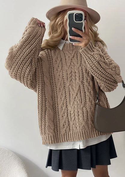 PRETTYGARDEN Women's Oversized Fall Sweaters Casual Long Sleeve Crewneck Chunky Cable Knit Pullover Tops Winter Clothes