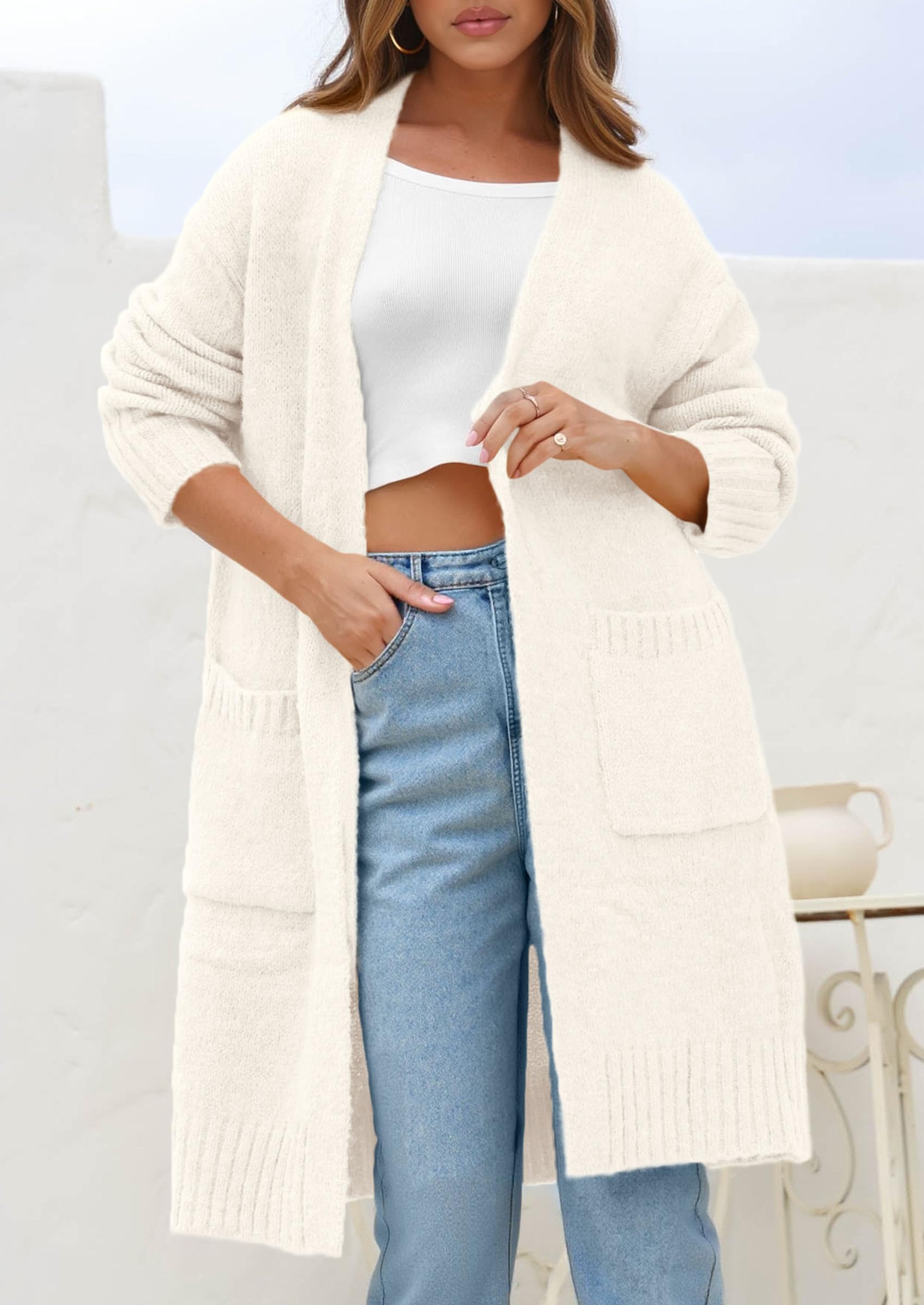 PRETTYGARDEN Fall Long Sleeve Cardigan Sweaters for Women Trendy Winter Open Front Loose Knitted Cardigans with Pockets