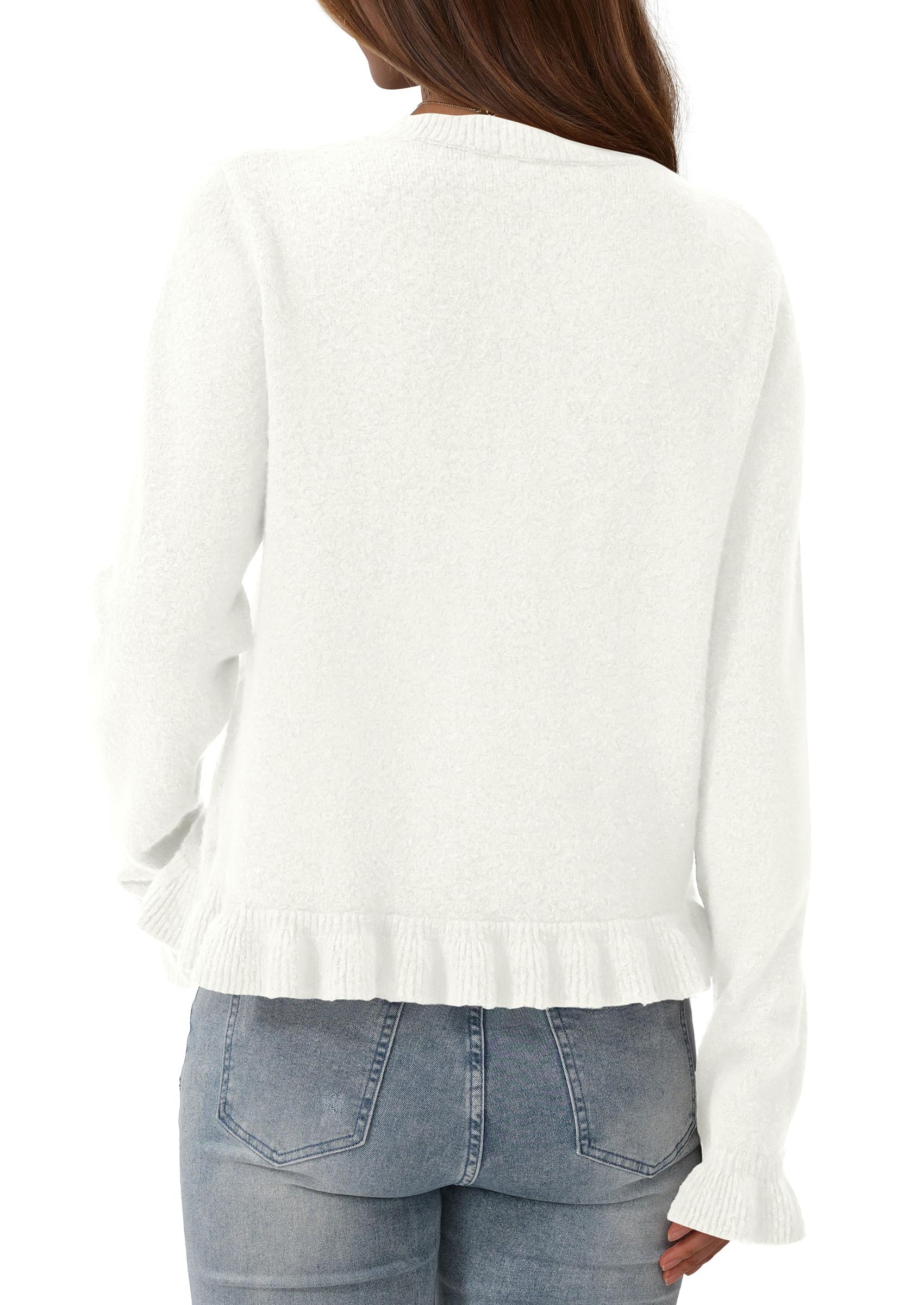 PRETTYGARDEN Womens Fall Button Down Cardigans Chunky Knit Ruffle Open Front Cropped Cardigan Sweaters Soft Long Sleeve Tops