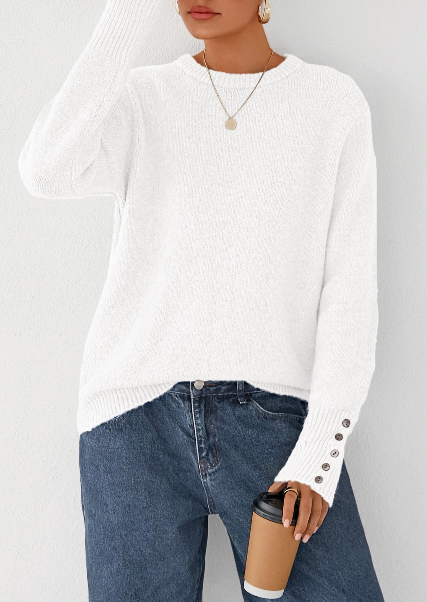 PRETTYGARDEN Womens Sweaters Fall Fashion Casual Crewneck Pullover Button Long Sleeve Cute Knit Tops Winter Clothes