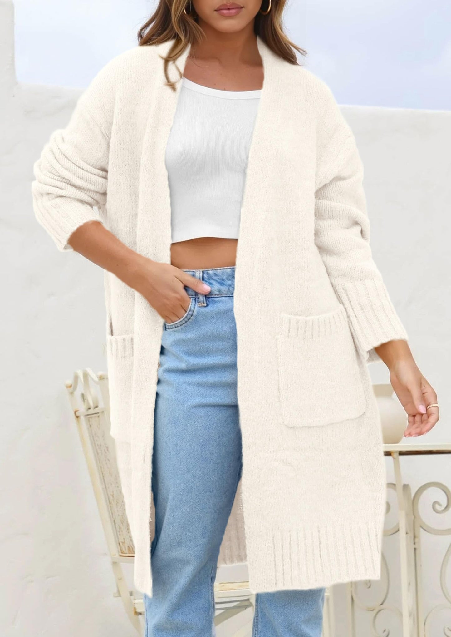 PRETTYGARDEN Fall Long Sleeve Cardigan Sweaters for Women Trendy Winter Open Front Loose Knitted Cardigans with Pockets