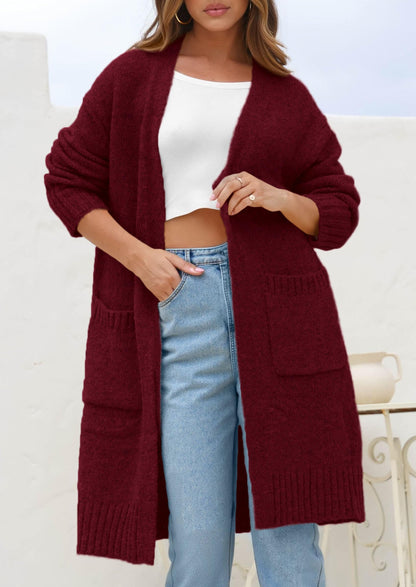 PRETTYGARDEN Fall Long Sleeve Cardigan Sweaters for Women Trendy Winter Open Front Loose Knitted Cardigans with Pockets