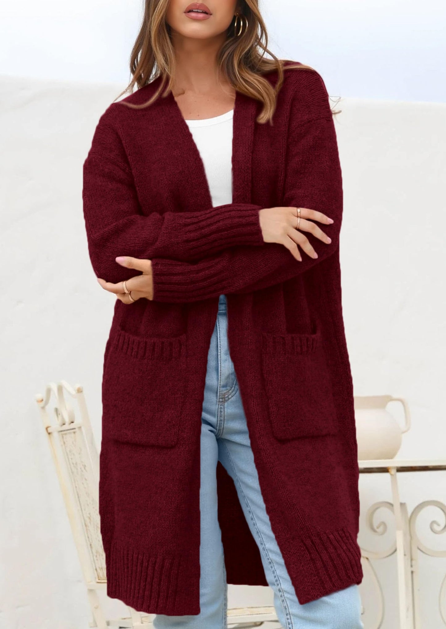 PRETTYGARDEN Fall Long Sleeve Cardigan Sweaters for Women Trendy Winter Open Front Loose Knitted Cardigans with Pockets