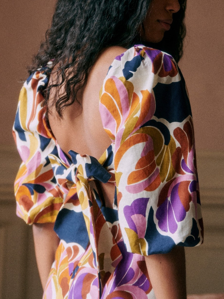 Square Neck Puff Sleeve Floral Print Dress