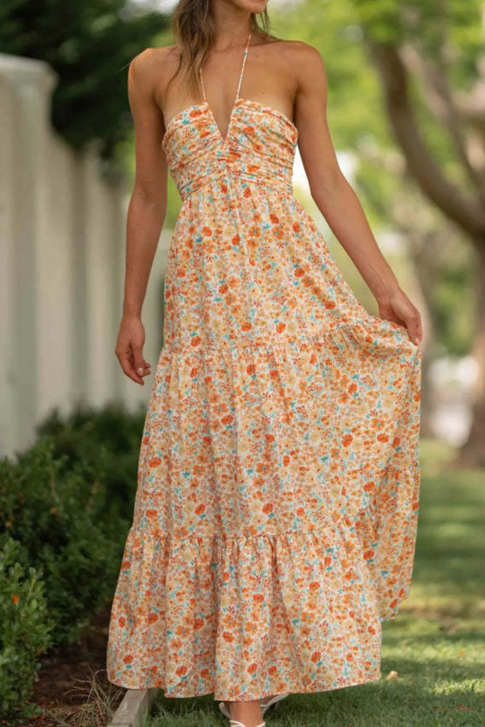 Tiered Halter Neck Printed Cami Dress